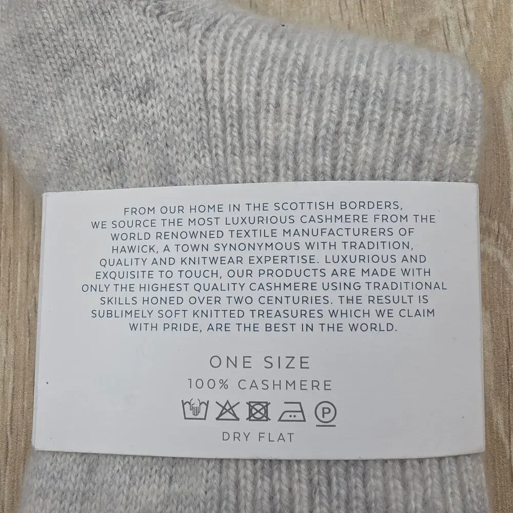 Graham Cashmere Pure Cashmere Bed Socks Made in Scotland Gray Rib Knit NWT OS